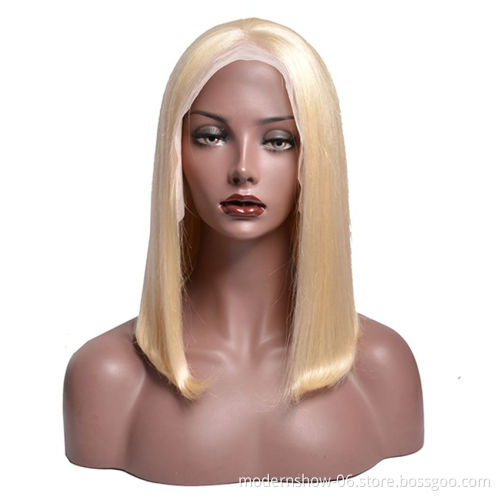 wholesale short 14 inch bob wig 613 blond lace front wig,150%  Density lace front wigs human hair